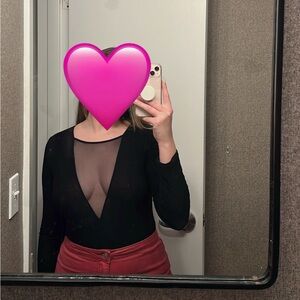 Forever 21 Black Sheer Longsleeve Deep V Bodysuit